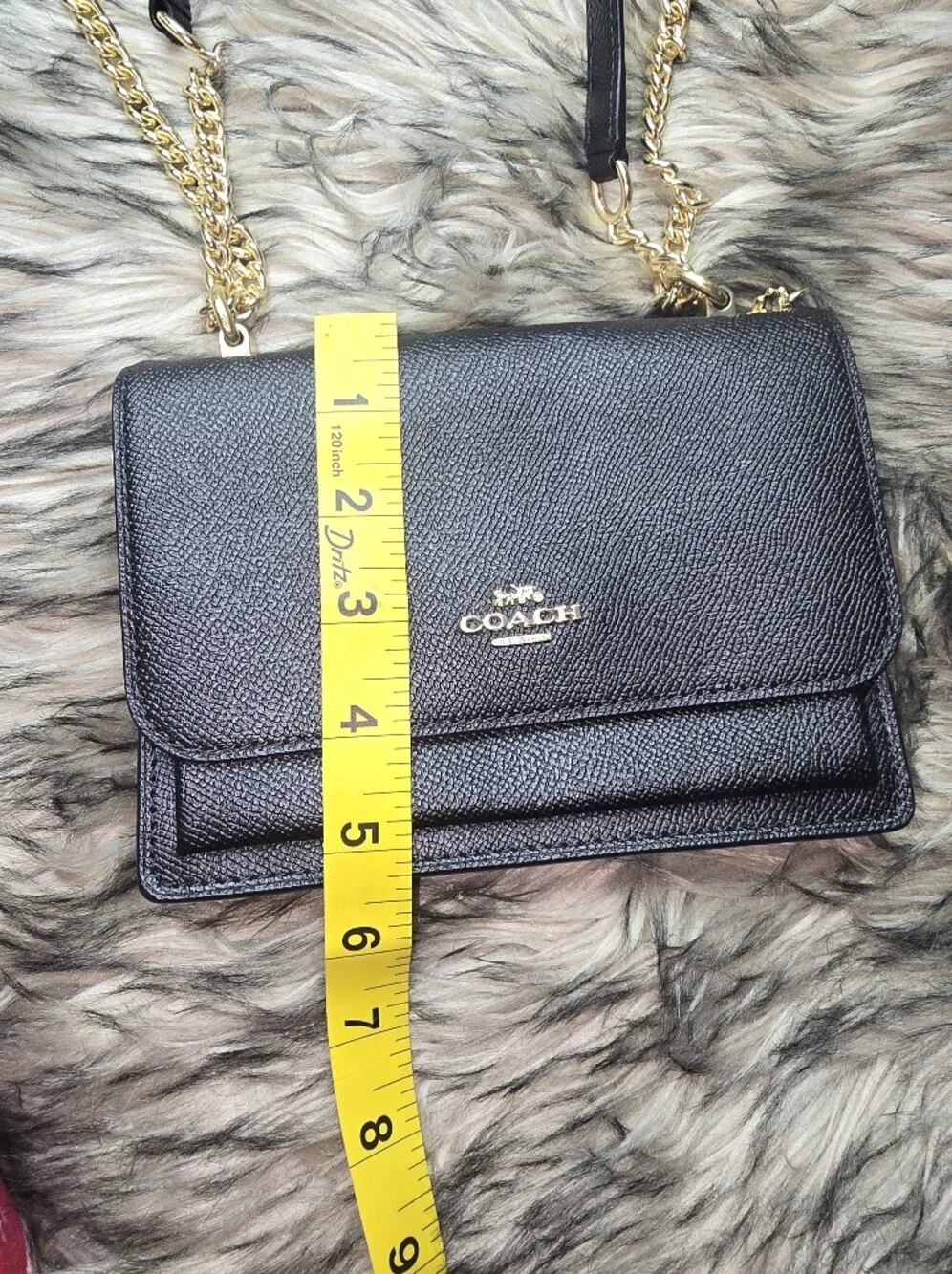 Coach Black Leather Crossbody with Gold Chain Strap